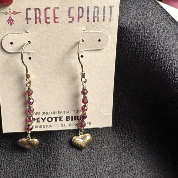 Peyote Bird Garnet Beaded Heart Drop Dangle Earrings Sterling Silver Artzy Boho - Picture 10 of 10